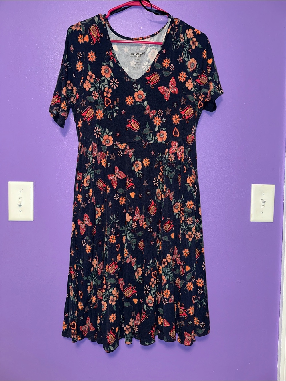 torrid Black Midi Dress with Coral Flowers and Green Leaves